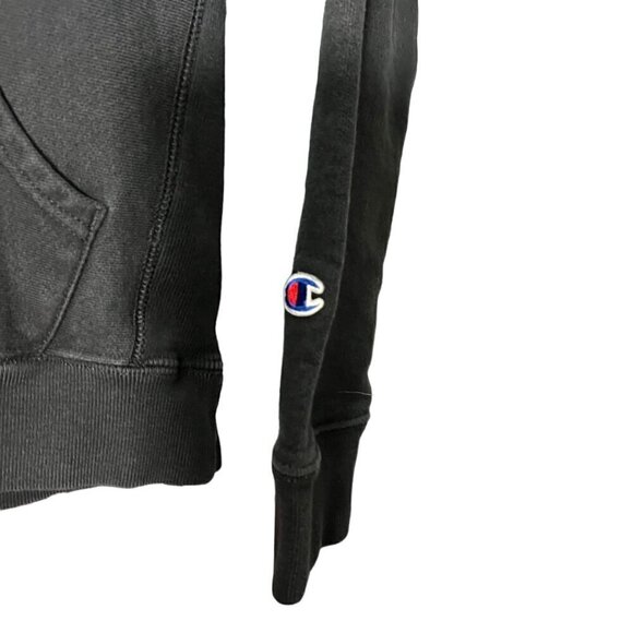 Vtg Champion Reverse Weave Stitched Logo Pullover Hoodie Black Size Kid's Large - Picture 4 of 9